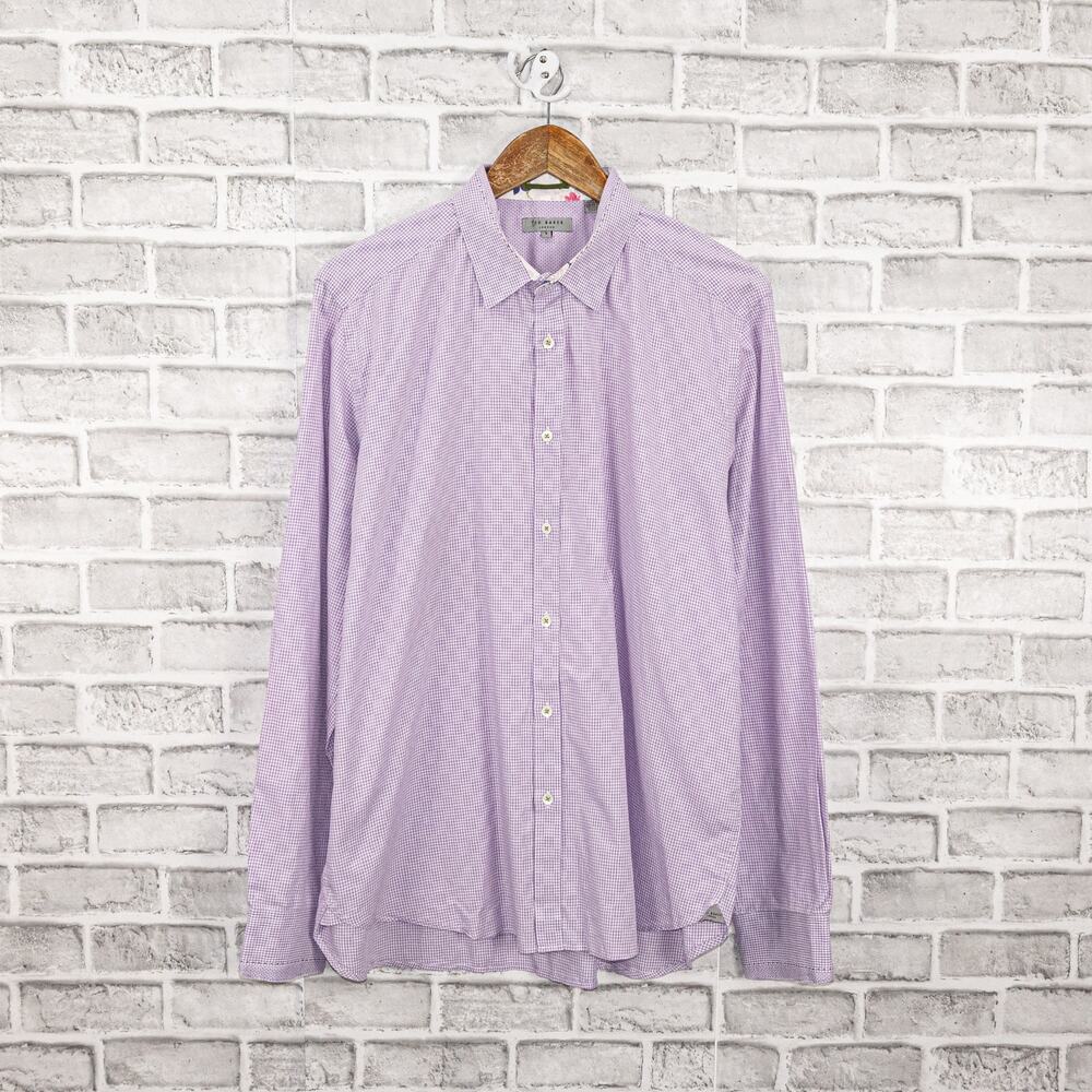 TED BAKER London Button up Shirt Light Purple mini Check Men's sz 6